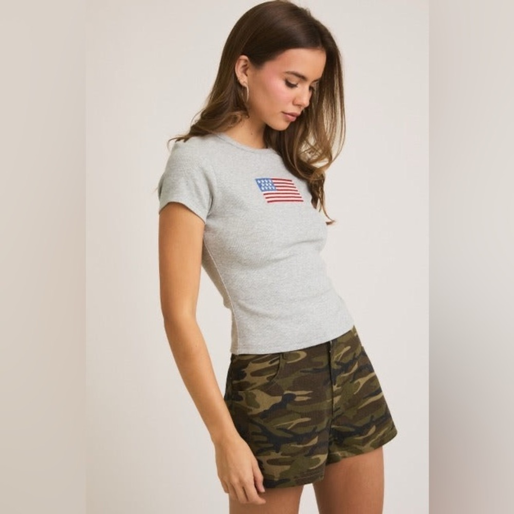 Embroidered American Flag Ribbed Baby Tee - Le Lis - Picture 5 of 6